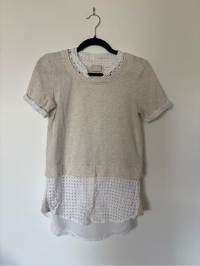 Anthropologie Cream Layered Eyelet Pullover Blouse
